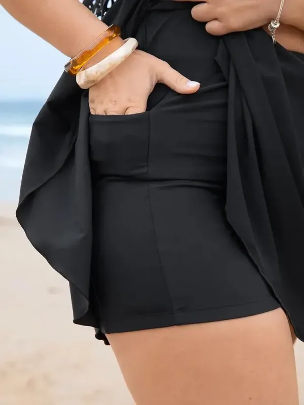 Solid Pocket Ruffles Swim Skirt