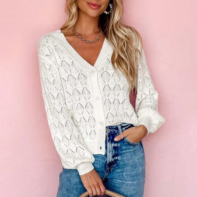 Solid Colors Jacquard Weave Casual Cardigan