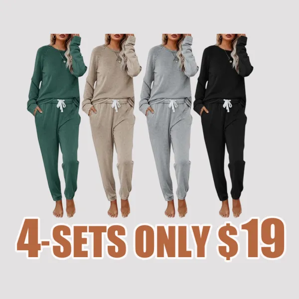 Women's Solid Sweatsuit Set 2 Piece Long Sleeve Pullover and Drawstring Sweatpants Sport Outfits Sets
