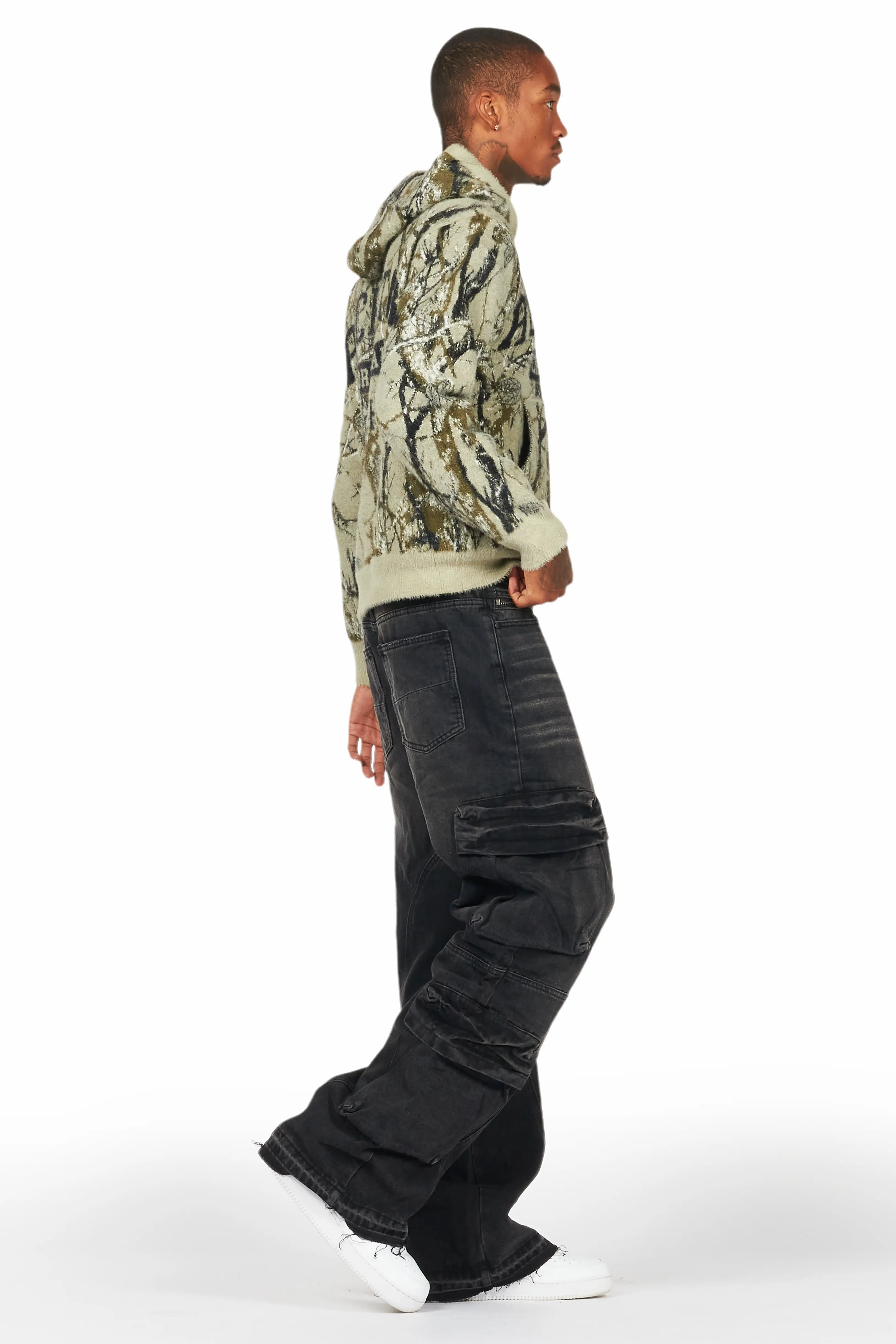 Gregor Black Baggy Fit Cargo Jean