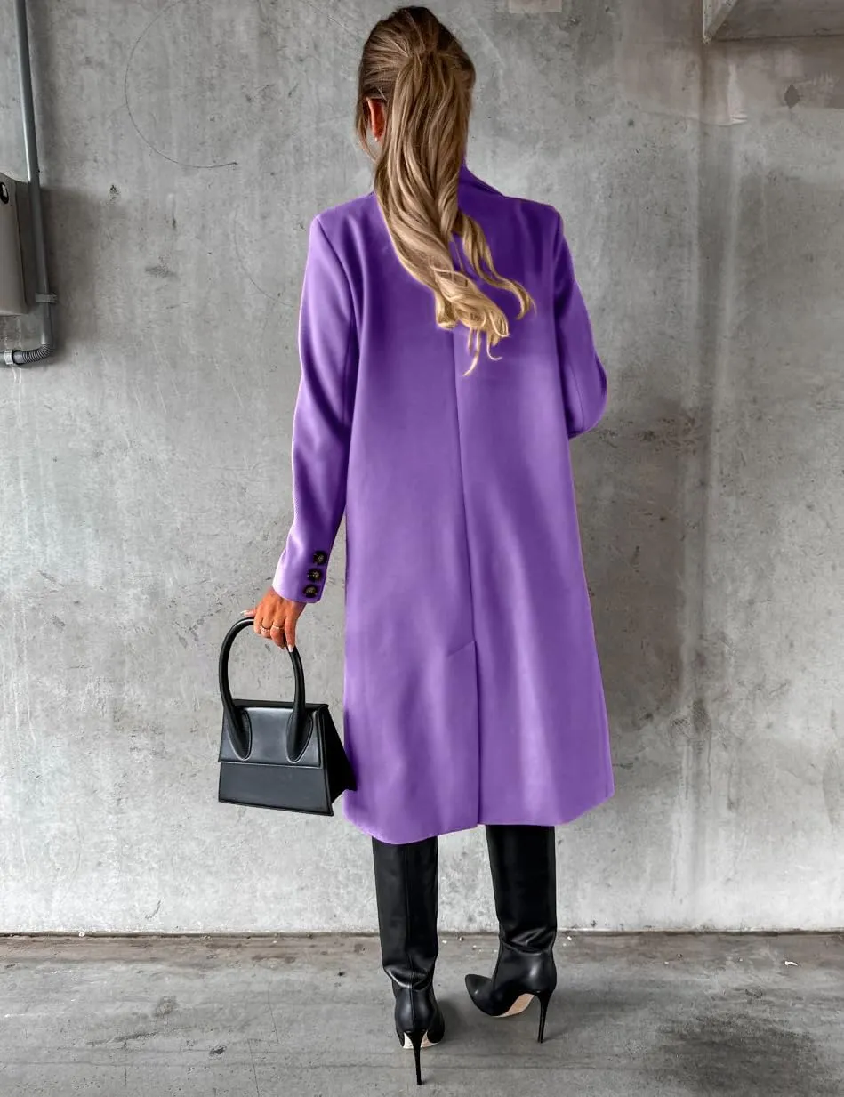 Womens Long Wool Coat Double Breasted Trench Coat Fall Winter Clothes