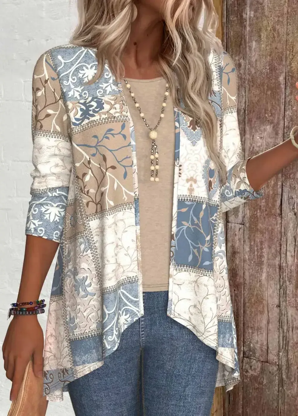 Geometric Print Long Sleeve Light Cardigan