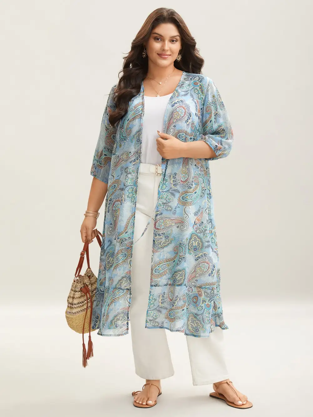 Paisley Print Sheer Tied Kimono Cardigan