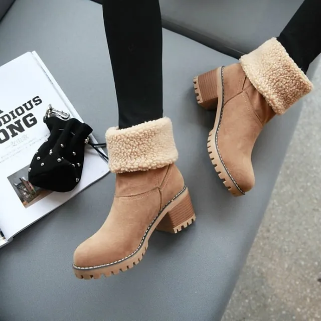 Women's Boots Snow Boots Plus Size Winter Boots Daily Fleece Lined Booties Ankle Boots Winter Pom-pom Chunky Heel Round Toe Fashion Casual Sweet Suede Faux Fur Loafer Solid Colored Black Red Orange