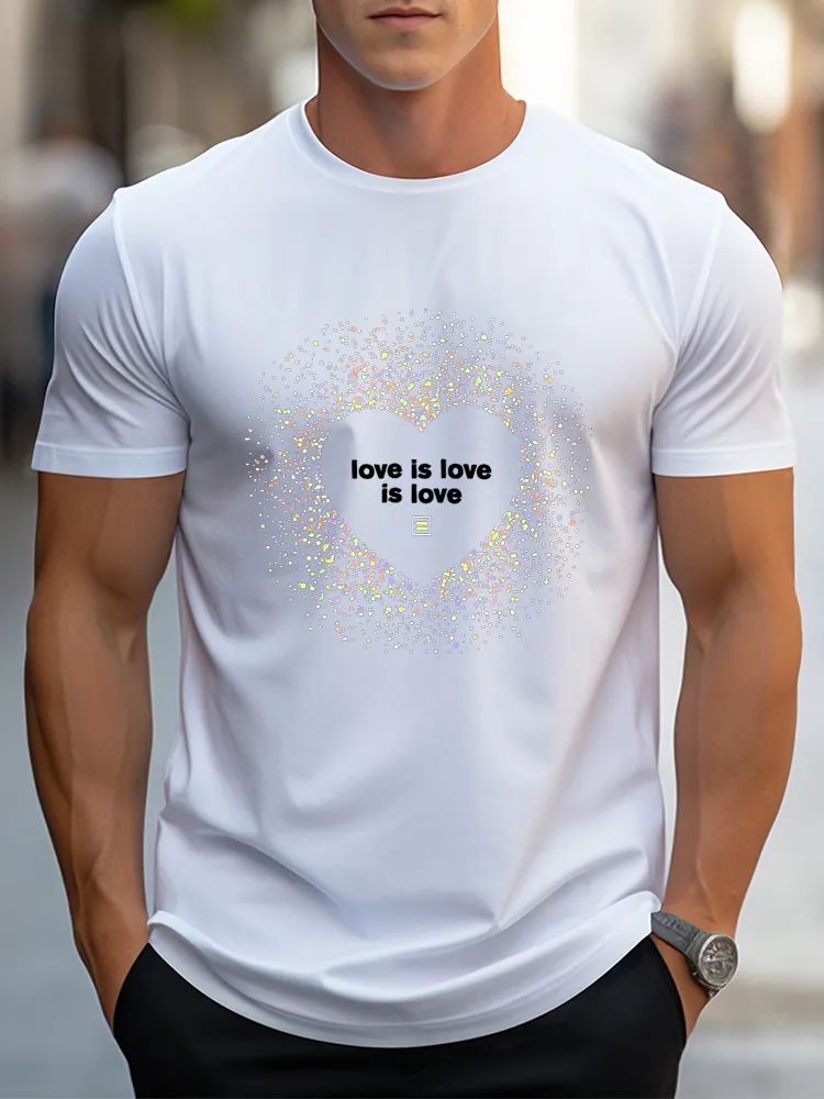 Pure Cotton Round-Neck Short-Sleeved Shirt Love Is Love Is Love T-Shirt
