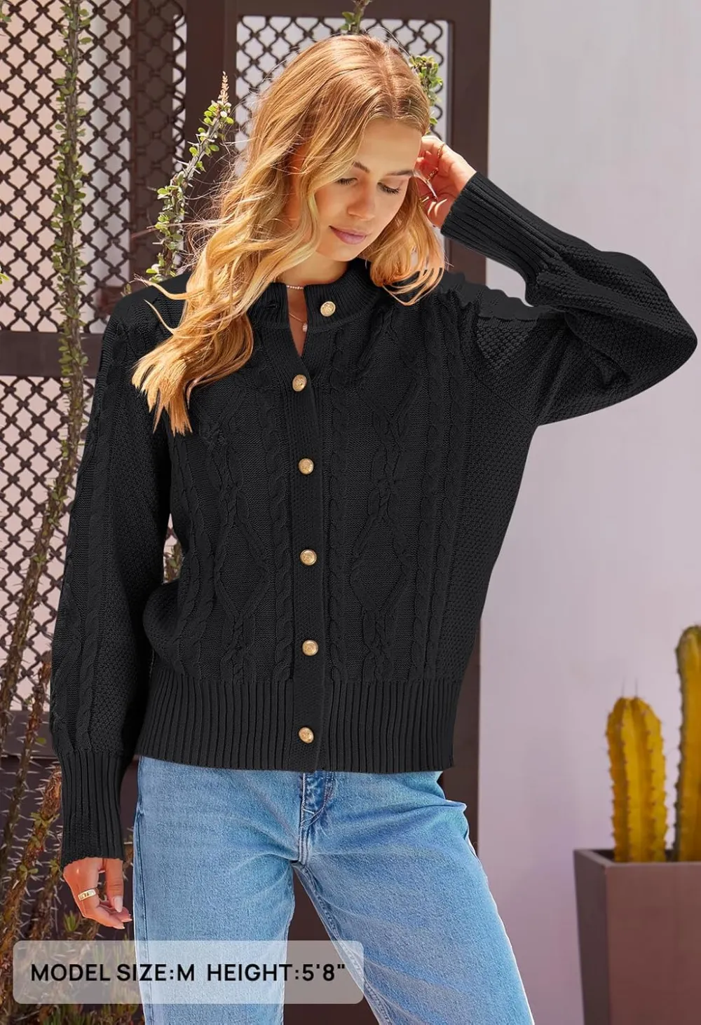 Women's 2024 Fall Long Sleeve Sweater Cardigan Cable Knit Open Front Button Outwear Coats