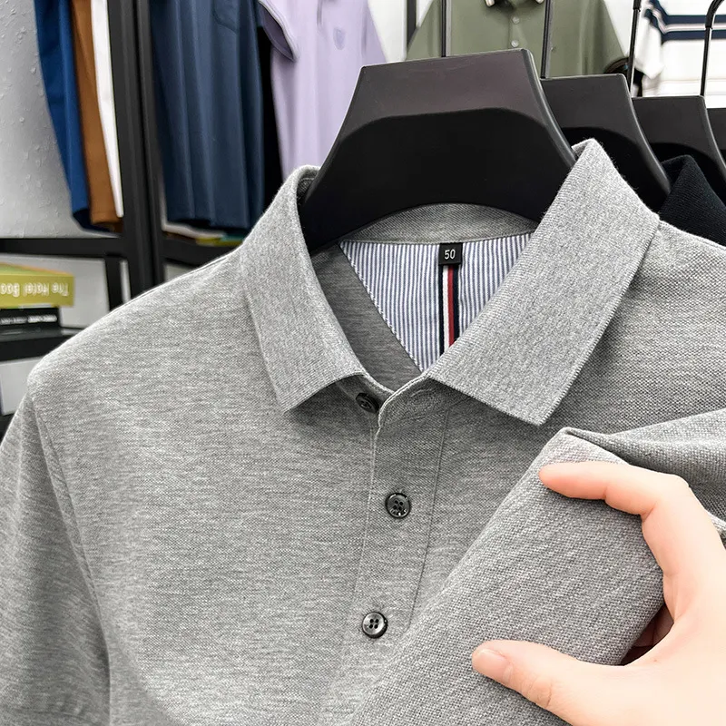 2025 Men's New Solid Color Cotton Casual Polo Shirt