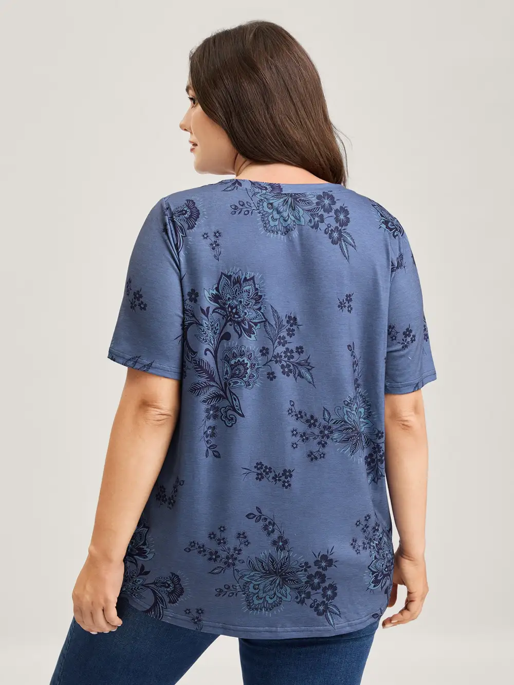 Floral V-Neck Drapey T-Shirt