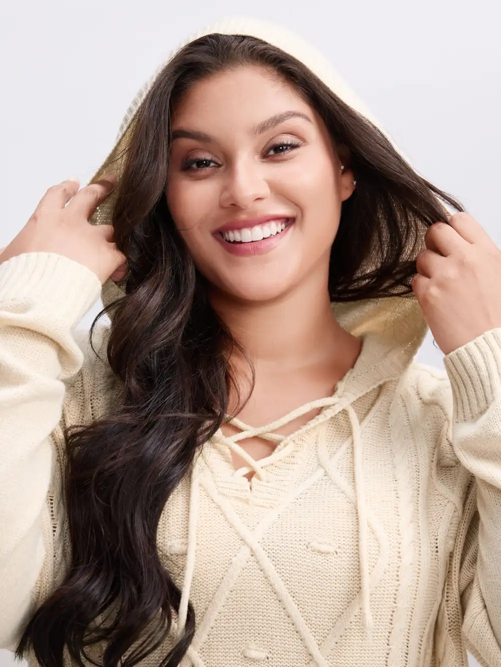 Textured Cross-Tie Hooded Pullover