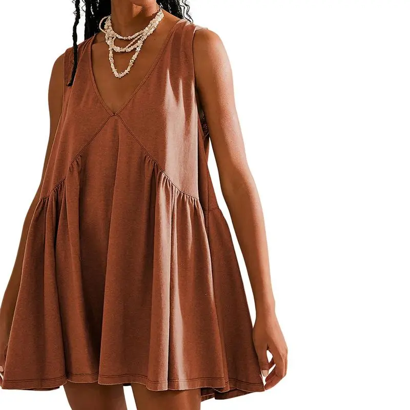 Womens Summer Sleeveless Mini Dress Casual Loose V Neck Sundress with Pockets