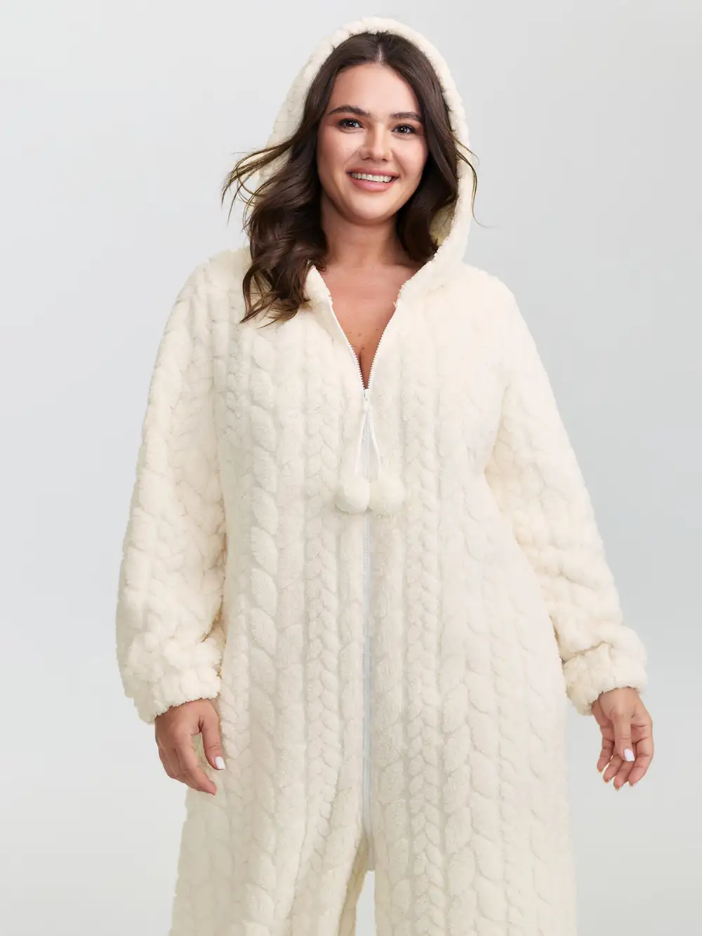 Fleece Zipper Hooded Sleep Jumpsuit