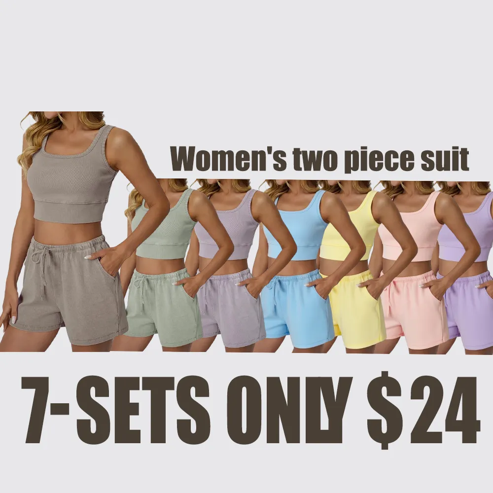 Women's Acid Wash Lounge Set – Tank Top & Shorts, Y2K Style, Easy Care No Detergent Needed