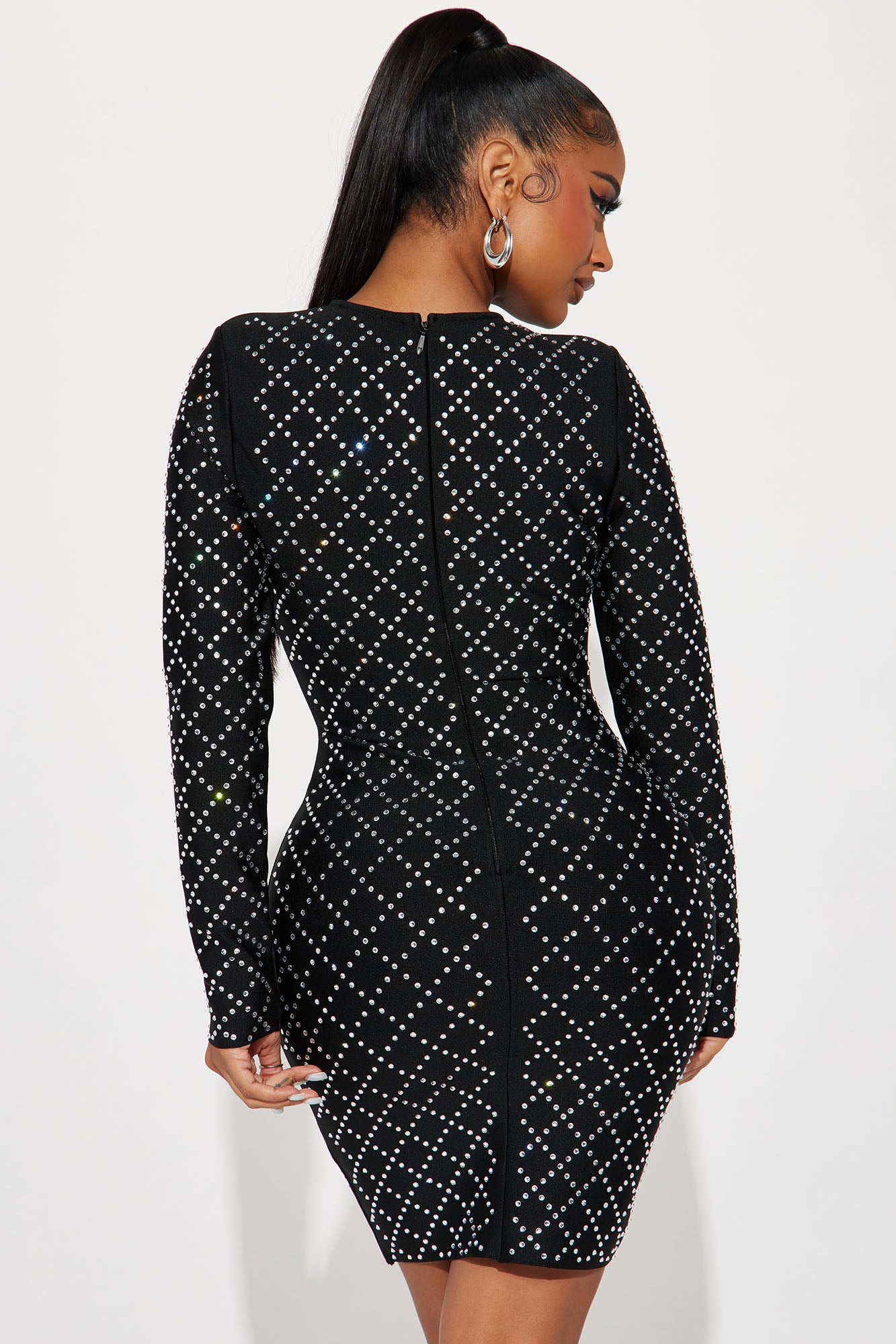 Center Of Attention Embellished Mini Dress - Black