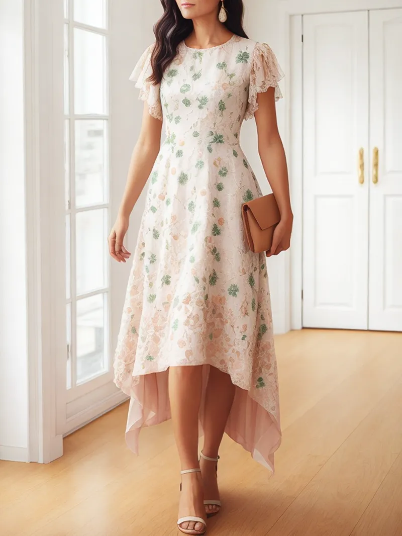 Fashionable and Elegant Lace Print Dress
