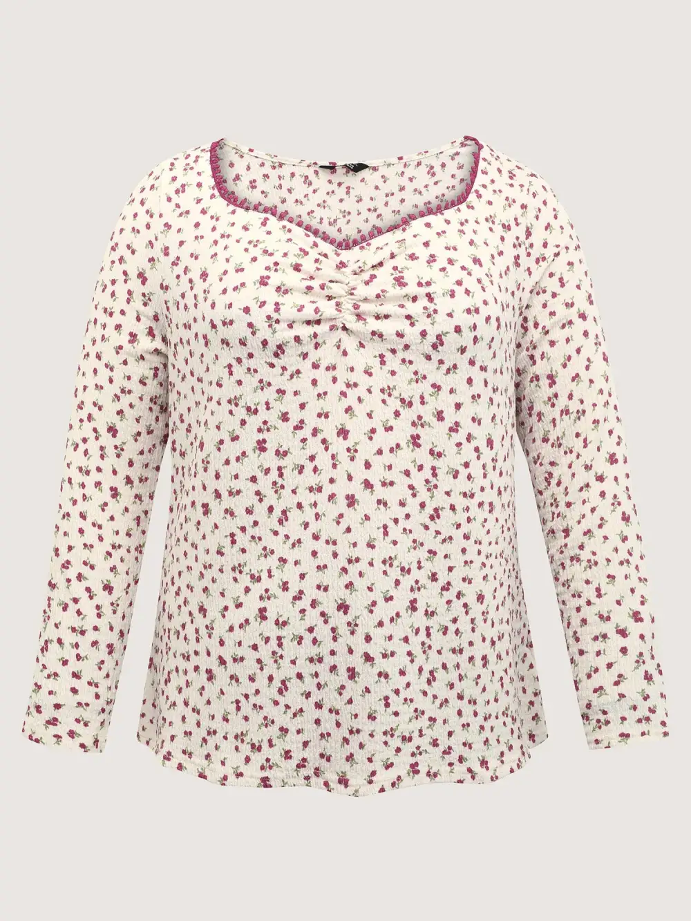 Cherry Print Pleated Stretchy T-Shirt
