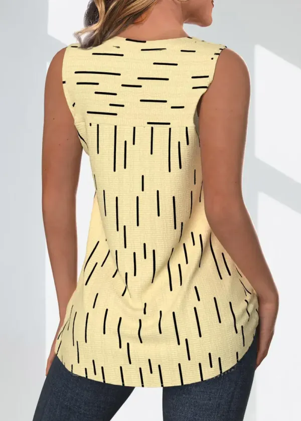 Light Yellow Surplice Geometric Print Sleeveless Tank Top