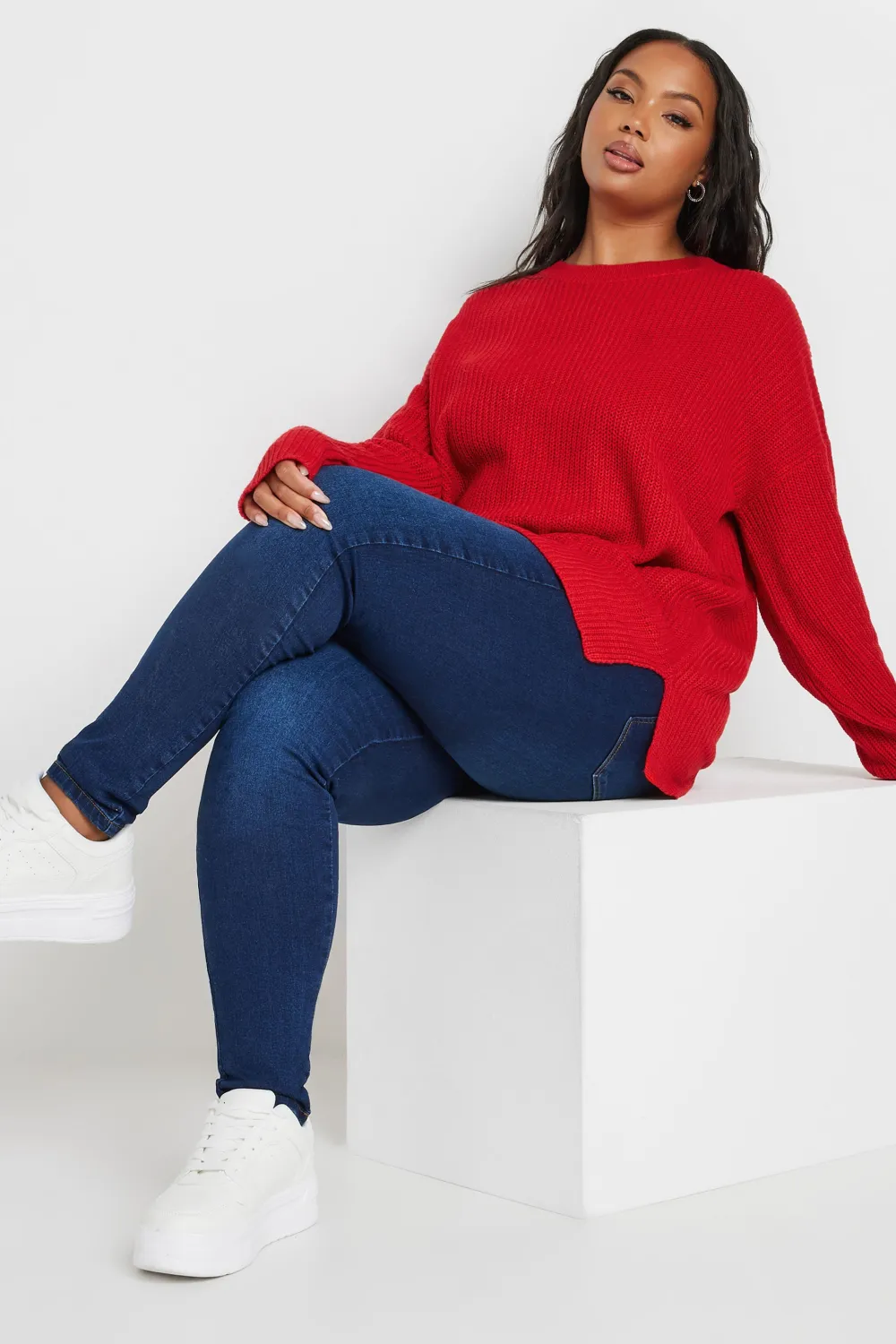 YOURS Curve Navy Blue Drop Shoulder Knitted Jumper