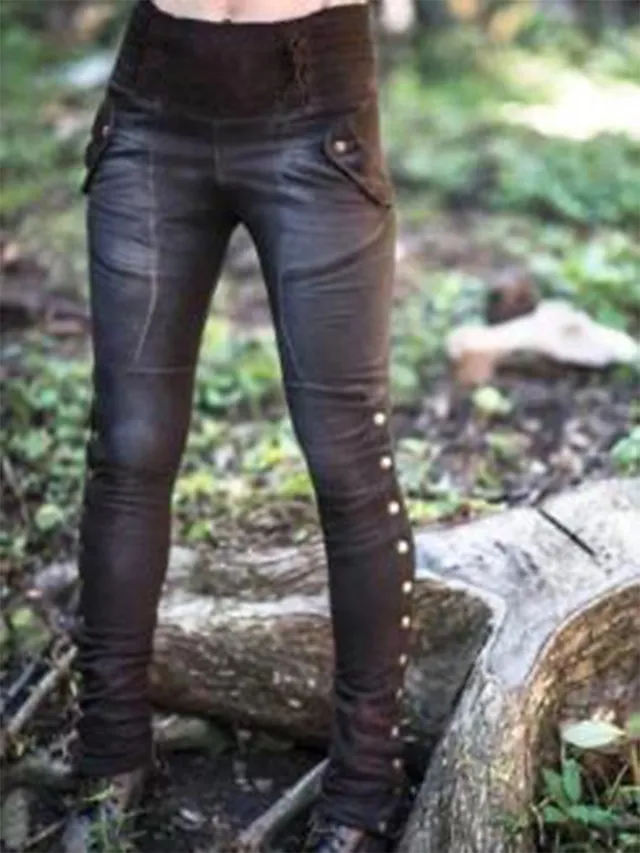 Women's Tights Leggings Cotton Blend Black Blue Khaki Mid Waist Fashion Halloween Casual Weekend Side Pockets Micro-elastic Ankle-Length Comfort Plain S M L XL XXL
