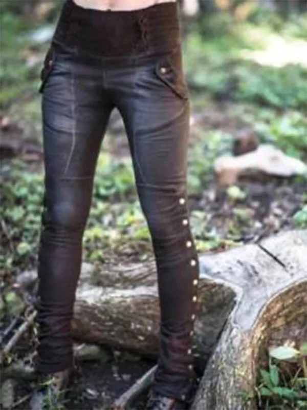 Women's Tights Leggings Cotton Blend Black Blue Khaki Mid Waist Fashion Halloween Casual Weekend Side Pockets Micro-elastic Ankle-Length Comfort Plain S M L XL XXL