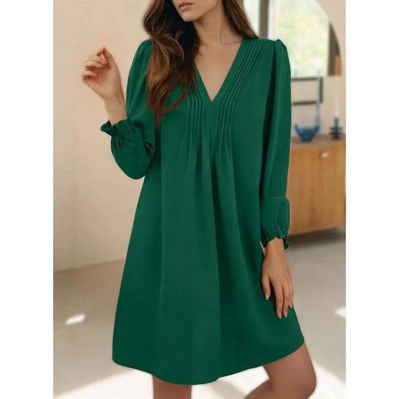 Women's A-Line Ruffle Sleeve V-Neck Midi Dress – Pleated Flowy Sundress