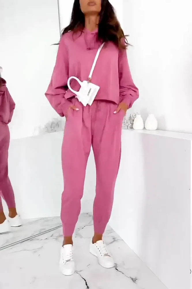 Women's Solid Color V-neck Hoodies & Pants Two Piece Set