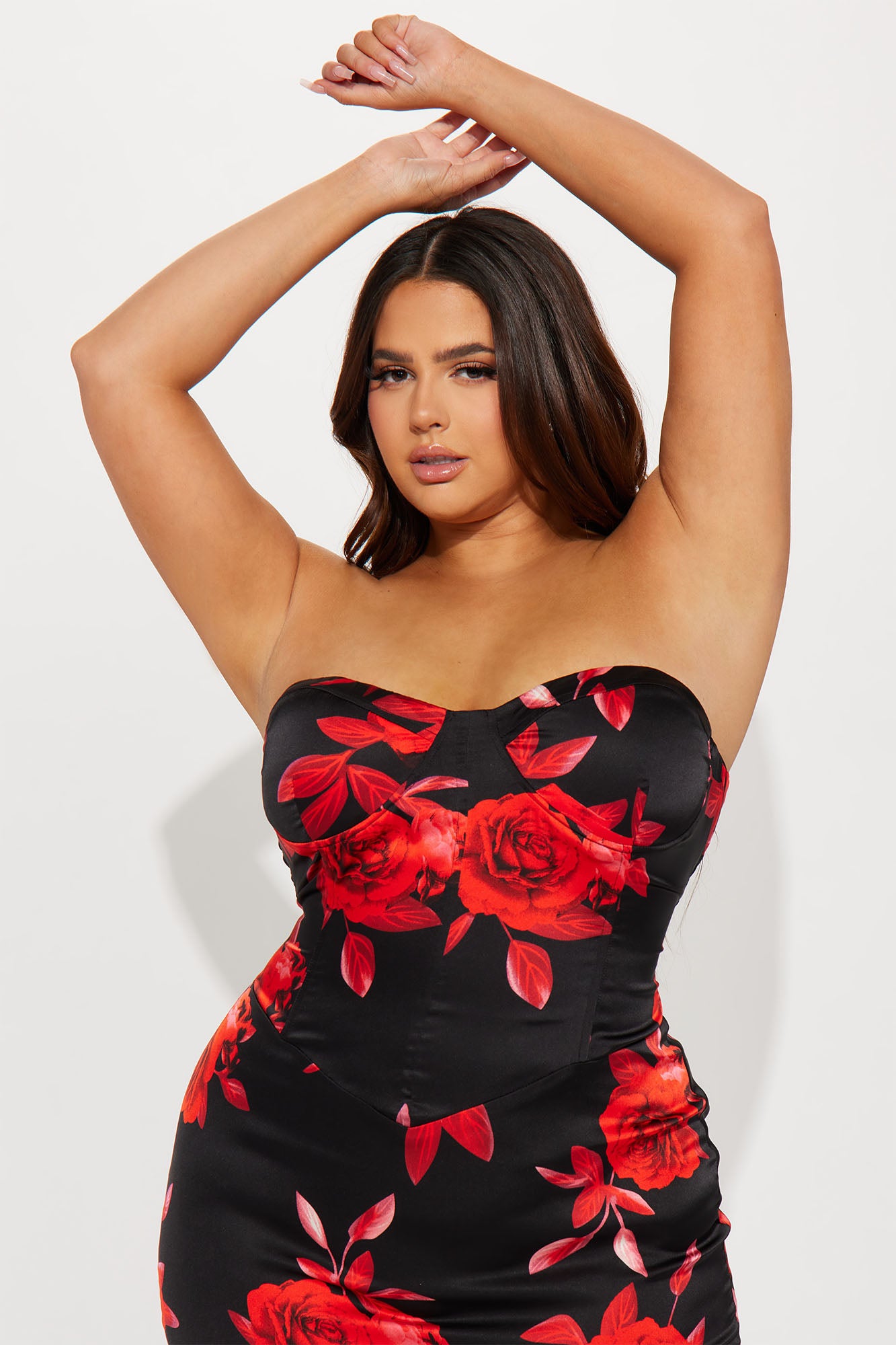 Rosie Satin Maxi Dress - Red/combo