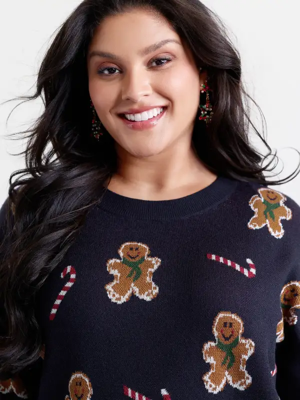 Gingerbread Holiday Jacquard Round Neck Pullover