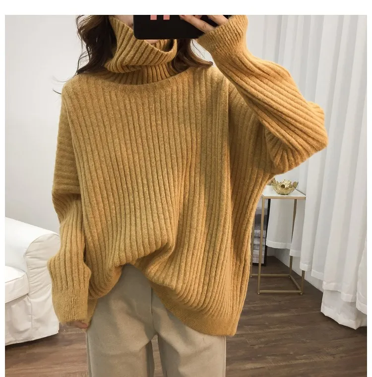 Turtleneck Lazy Pit Strip Retro Sweater