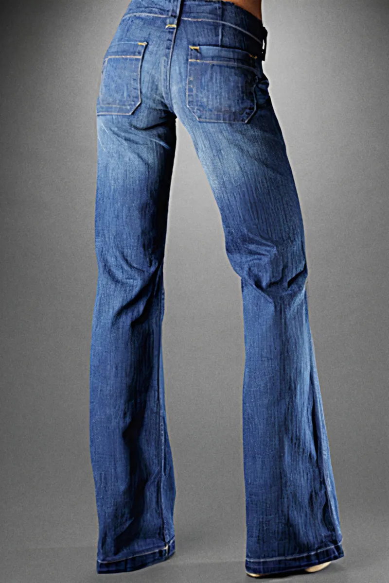 Slant Pocket Button Detail Low Waist Flare Jeans