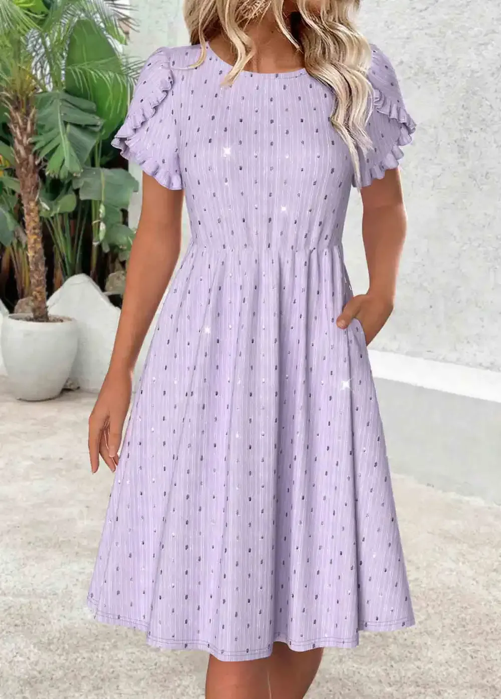 Light Purple Short Sleeve Round Neck Dress