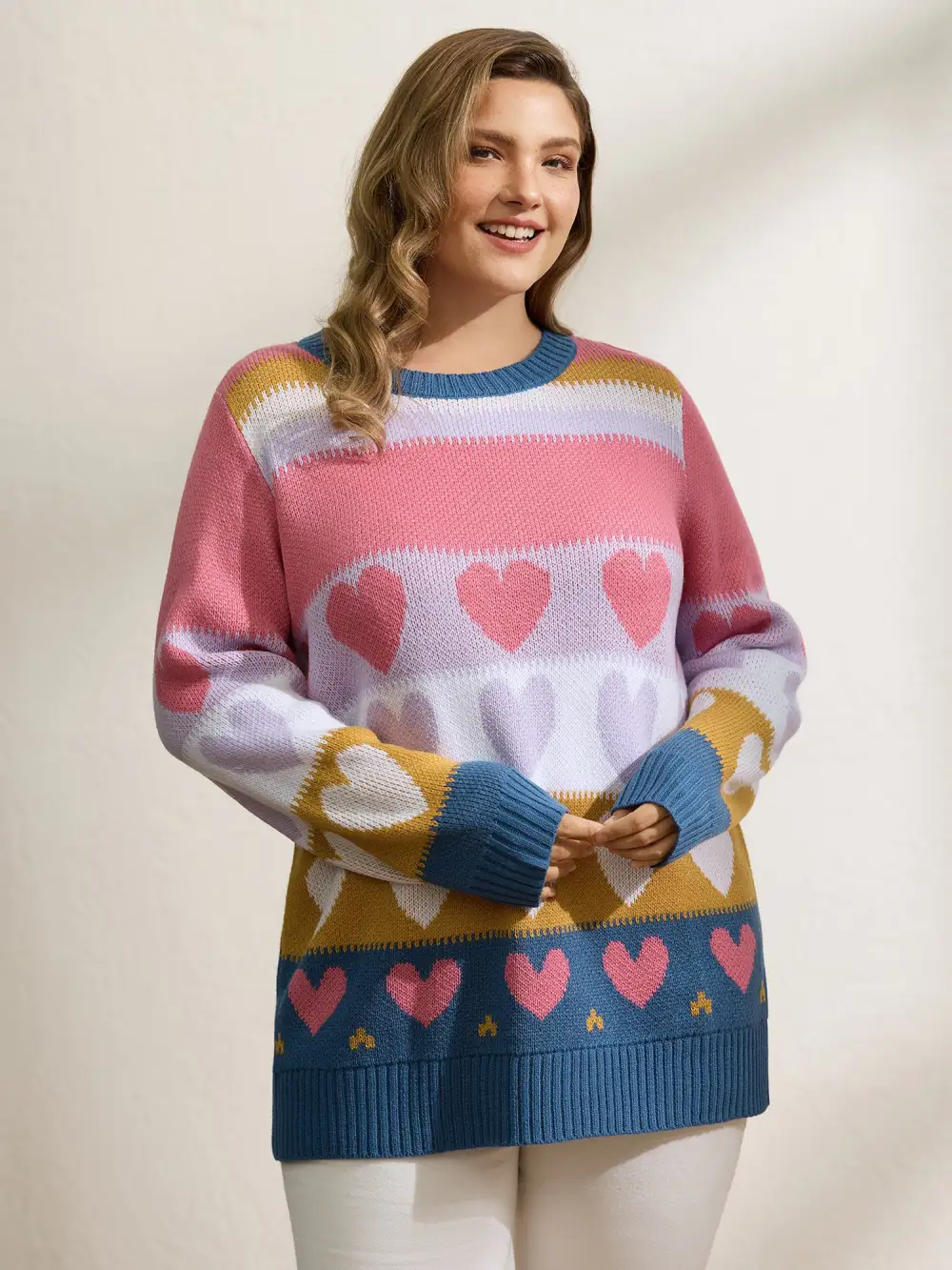 Colorful Hearts Jacquard Pattern Pullover