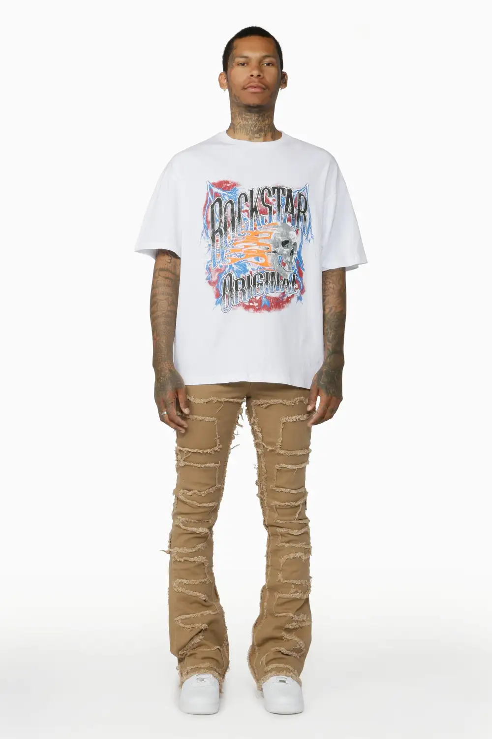 Gavin Beige Stacked Flare Jean