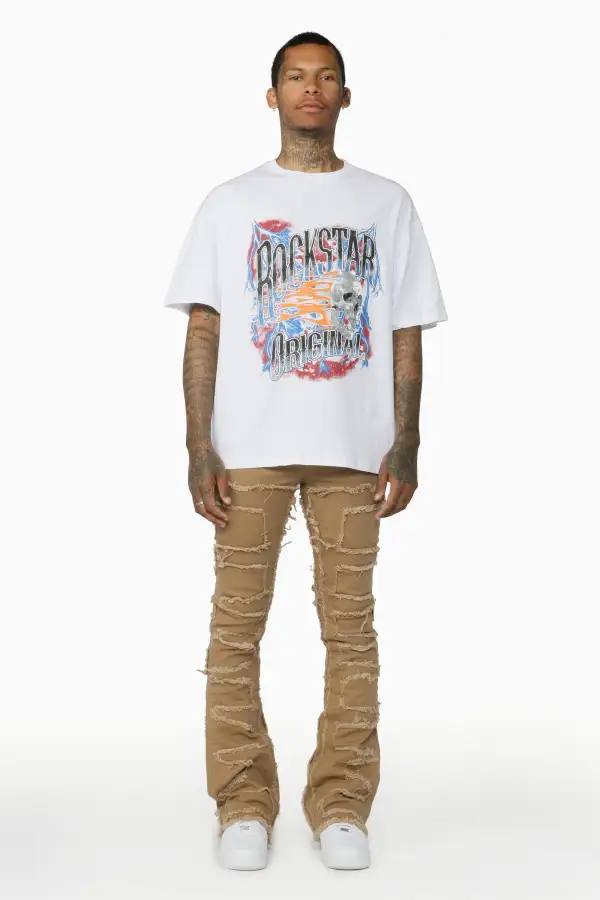 Gavin Beige Stacked Flare Jean