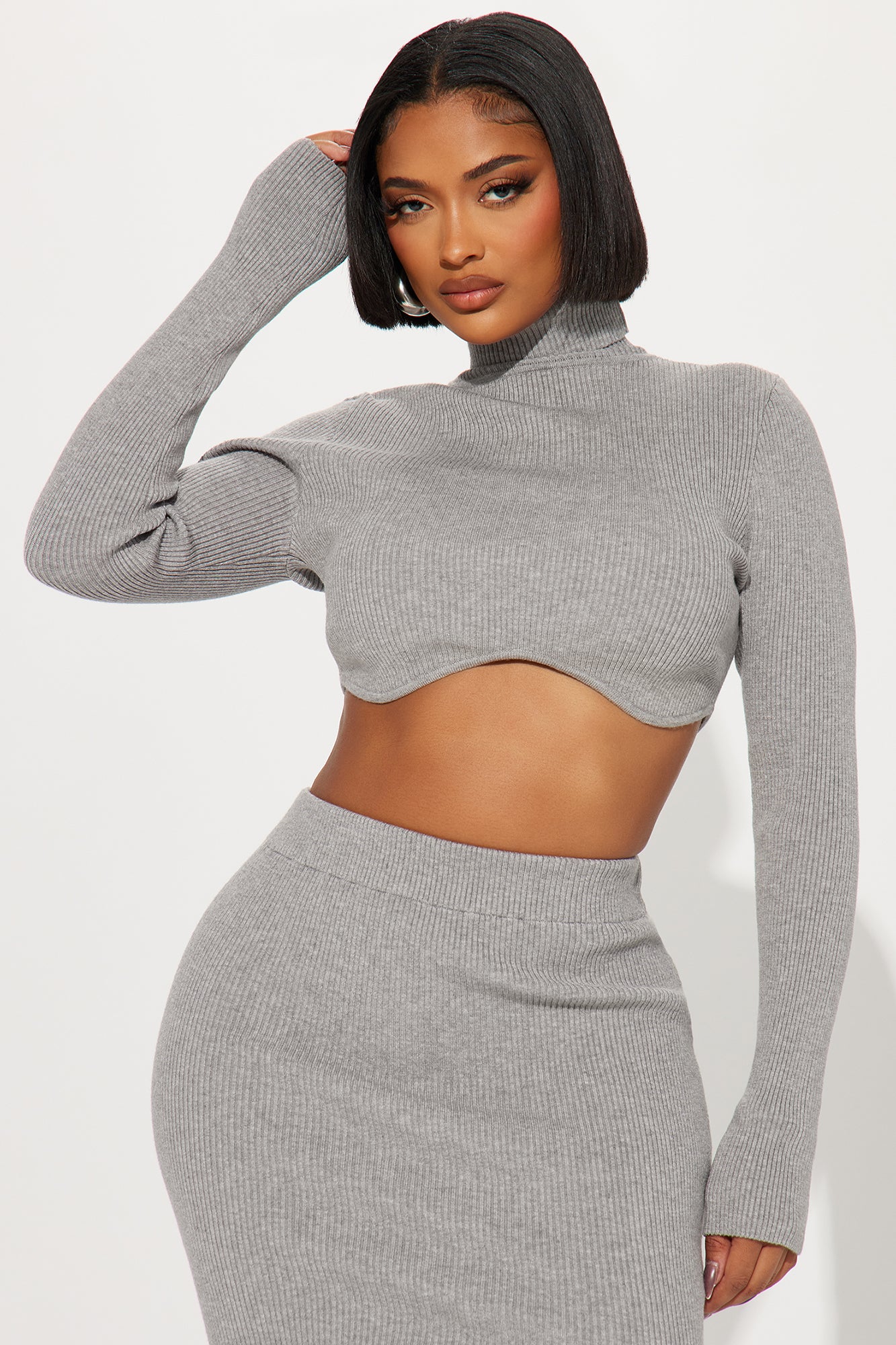 Heather Sweater Skirt Set - Grey