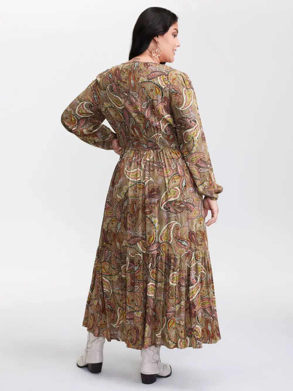 Paisley Print Neck-Tie Tiered Maxi Dress