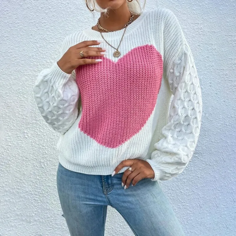 Love Colored Loose Round Neck Pullover Knit Sweater