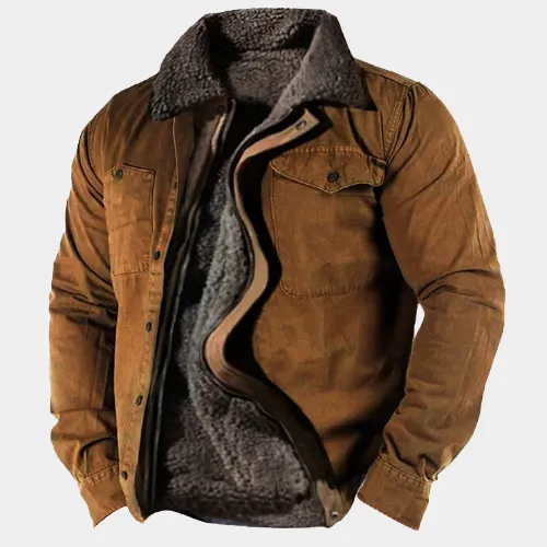 Men's Retro Lining Plus Fleece Zipper Tactical Shirt Jacket