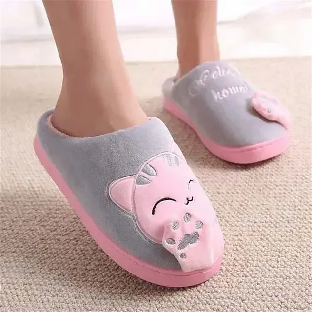 Women's Cute Cat Slippers with Plush Lining for Indoor Comfort - Welcome Home Design