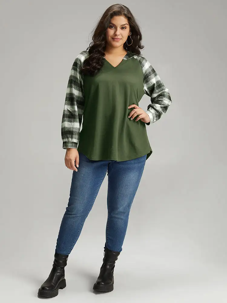 Plaid Print Hooded Patchwork Sweatshirt