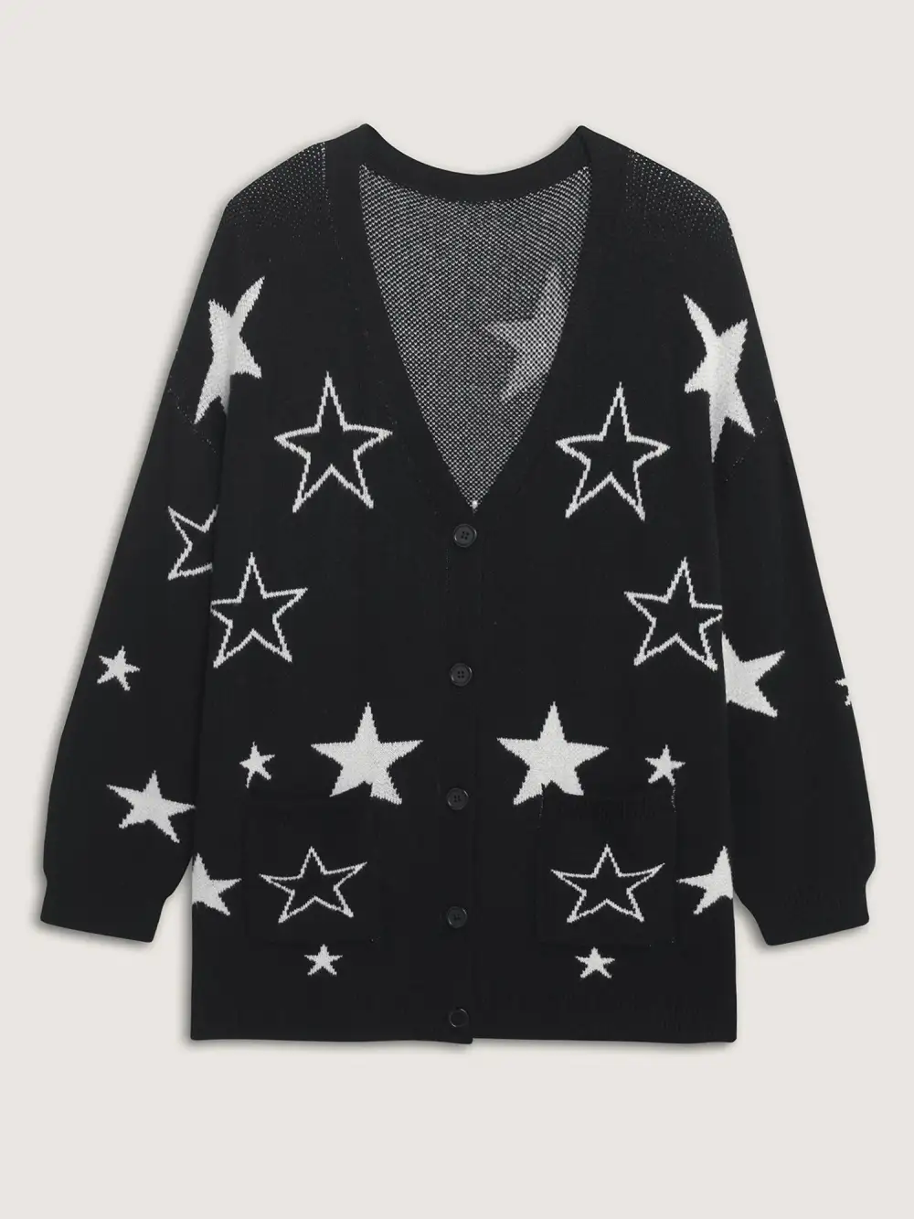 Supersoft Star Jacquard Pockets Button Knit Cardigan