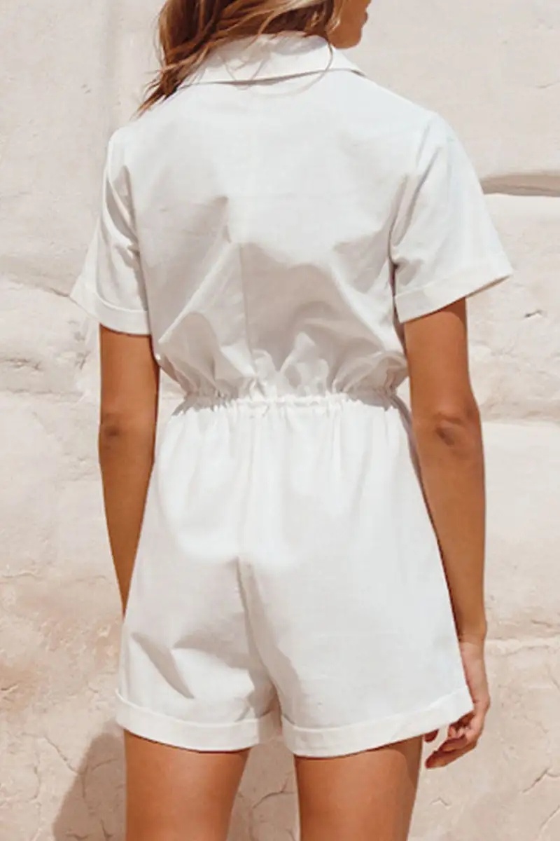 Fashion Street Solid Split Joint Turndown Collar Loose Jumpsuits
