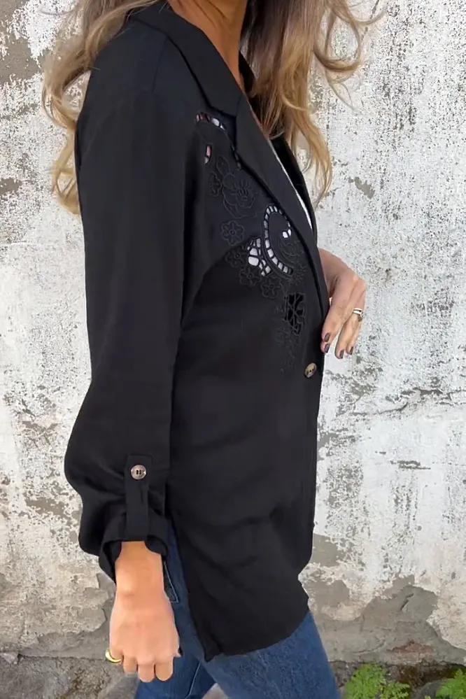 Women's cotton and linen comfortable hollow suit jacket