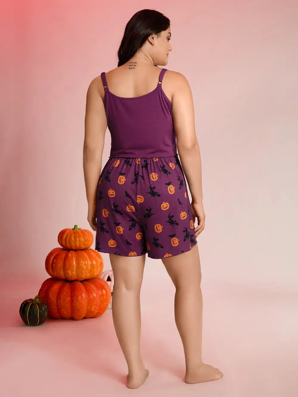 Halloween Print Stretchy Waist Loungewear Set