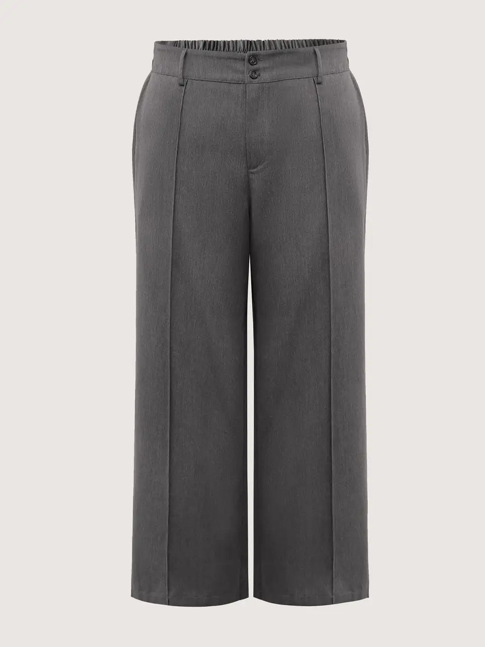 Double-Button Pleated Detail Wide-Leg Pants