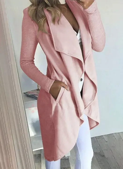 Solid color lapel long sleeve slim Tops