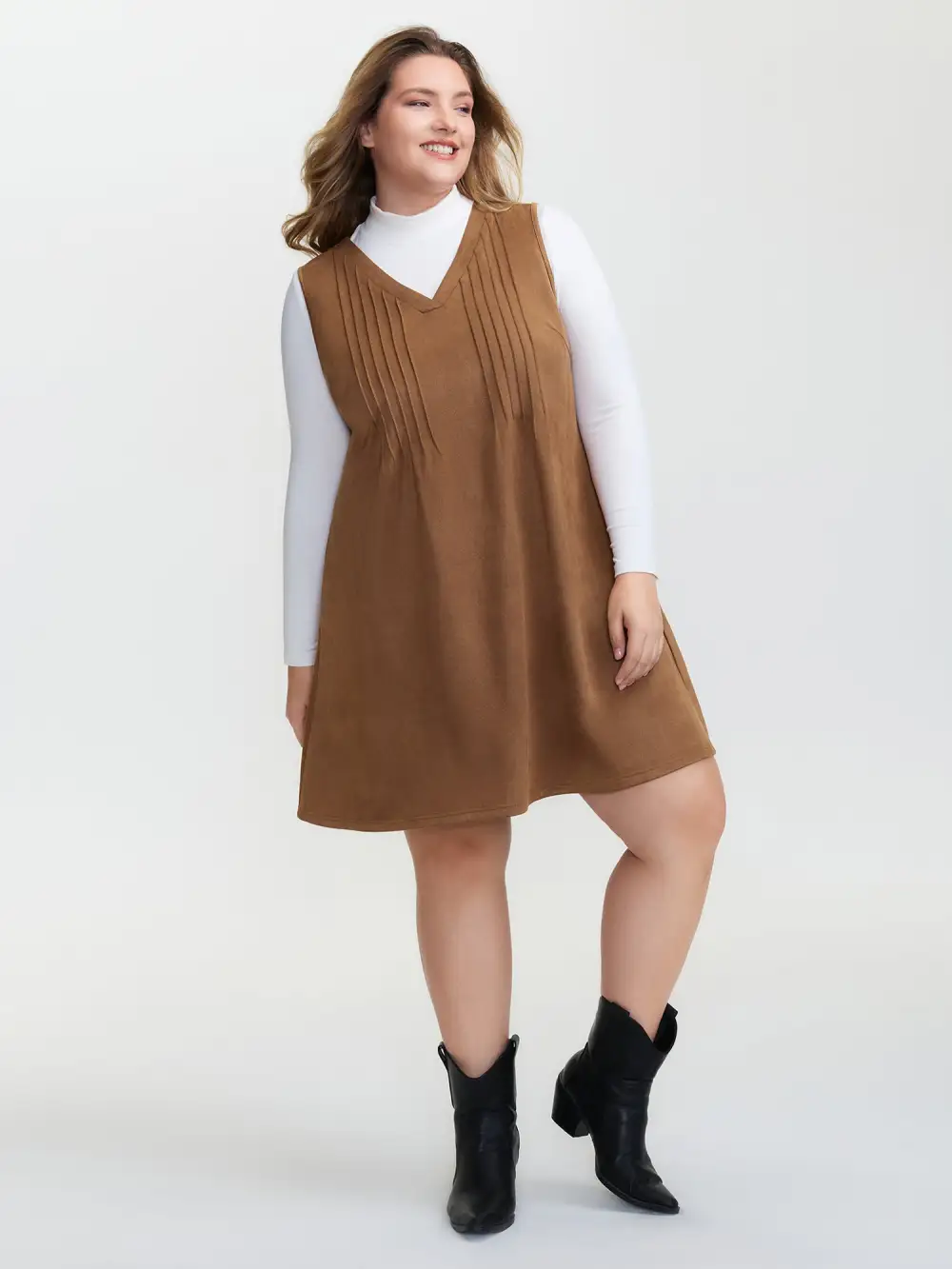 Suede Striped Toothpick Pleats Mini Dress