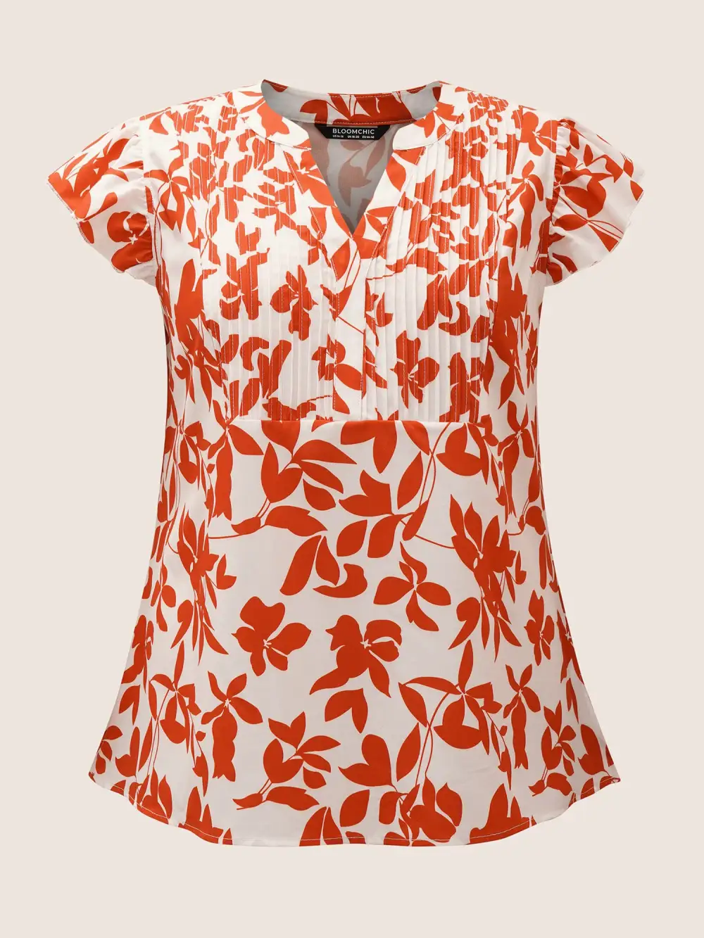 Silhouette Floral Print Notched Collar Pleated Blouse