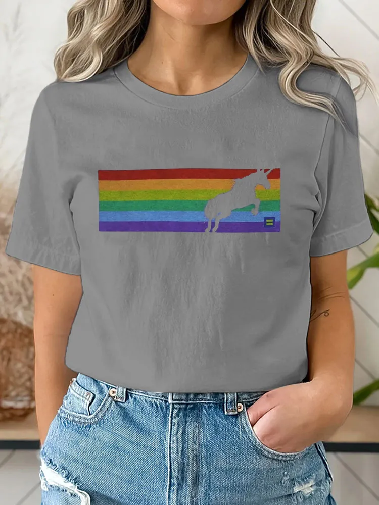 Pride Unicorn T-Shirt Pure Cotton Round-Neck Short-Sleeved Top