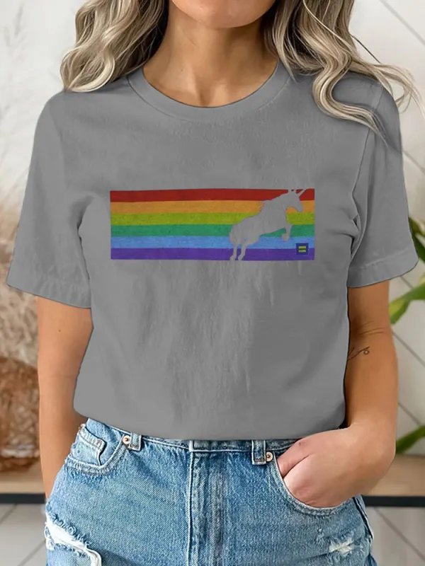Pride Unicorn T-Shirt Pure Cotton Round-Neck Short-Sleeved Top