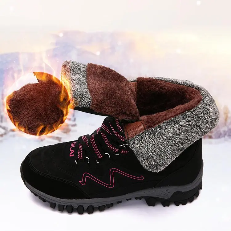 Large Size Women Hook Loop Outdoor Sneakers Mid Calf Warm Suede Boots
